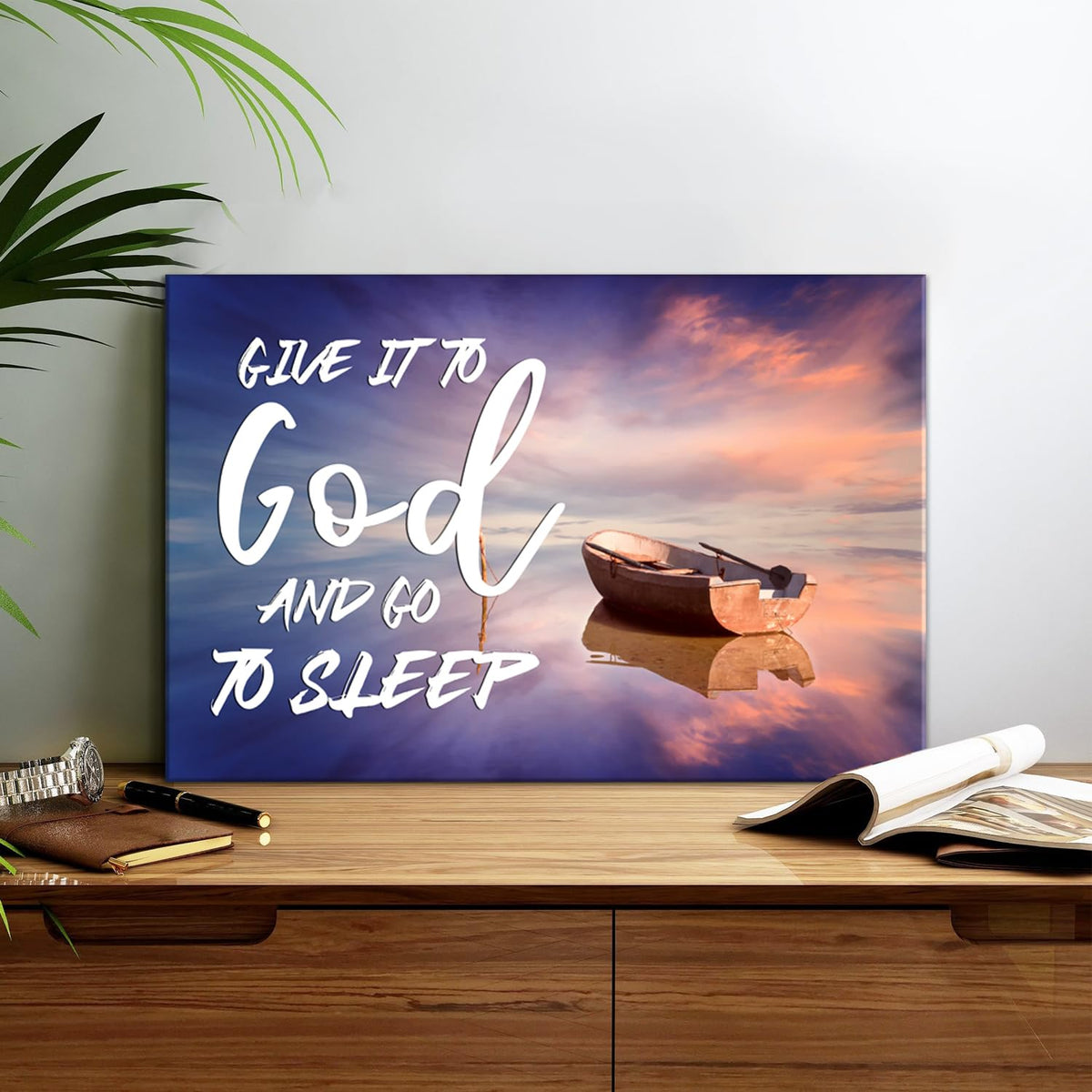 Canvas Wall Art For Bedroom Christian Quote Sayings Wall Decor Give It To God And Go To Sleep Sign Canvas Prints Picture Stretched Framed Artwork for Living Room Office Kitchen Home Decoration 16x24'' (24"L x 16"W / God)