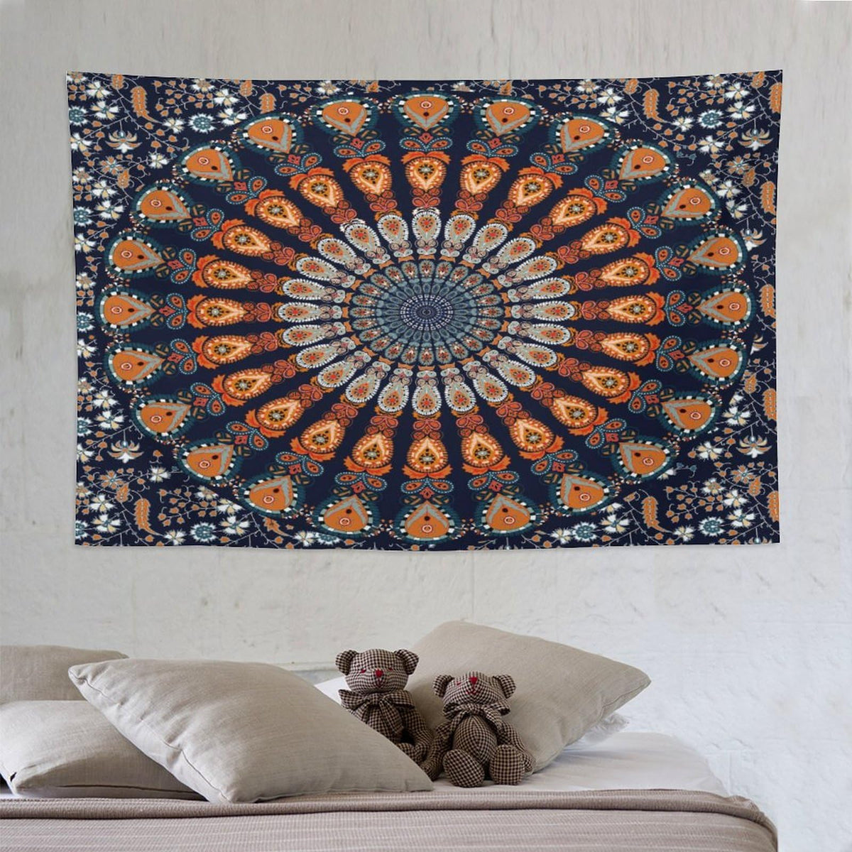 Indian Hippie Bohemian Tapestry Wall Art Hanging Beautiful Peacock Mandala Multi Color Tapestries Home Decor for Living Room Bedroom Kitchen Dorm 60"x90" (60"L x 90"W / Mandala-5)