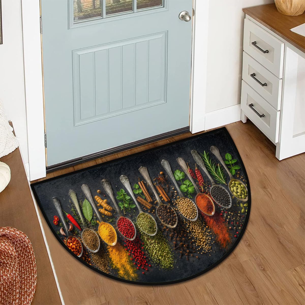 Spice Pattern Half Round Door Mat Welcome Entrance Rug Outdoor Indoor (A-15 Spice Pattern)