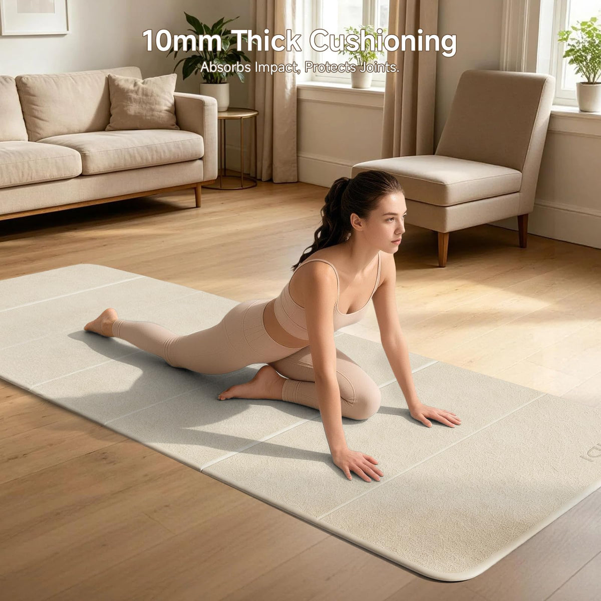 Foldable Yoga Mat 74.8"x26"x0.4" (Beige)