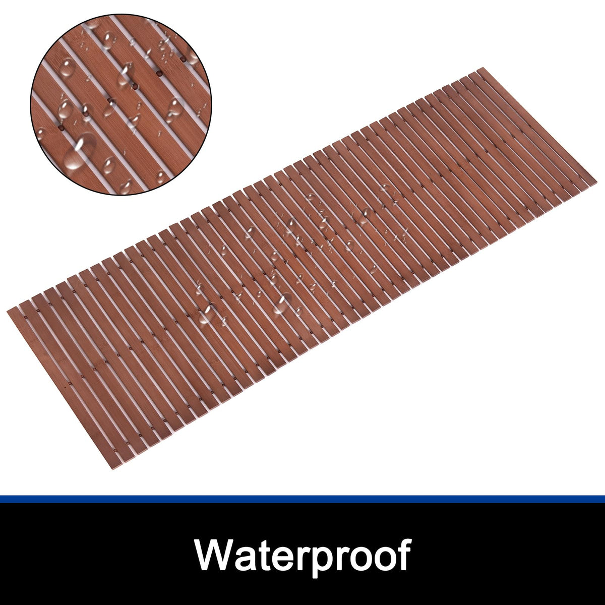 Bath Mat Bathroom Runner Long Large Rugs Floor Wood Shower Bathtub Waterproof Non Slip Accessories 16x34 Inch Easy to Clean (Striped Walnut / 48" x 16" (Rectangular))