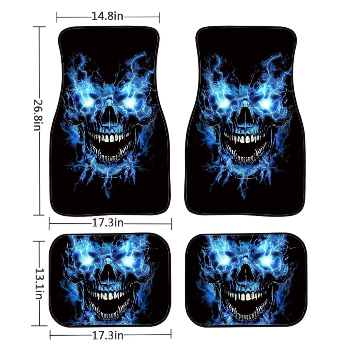Blue Skull Auto Floor Mat Protector Universal Skull Car Floor Mats 4 Piece Non Slip Rubber Car Rugs Carpet Mats Full Set Washable Skulls Automotive Accessories (Blue Skull)