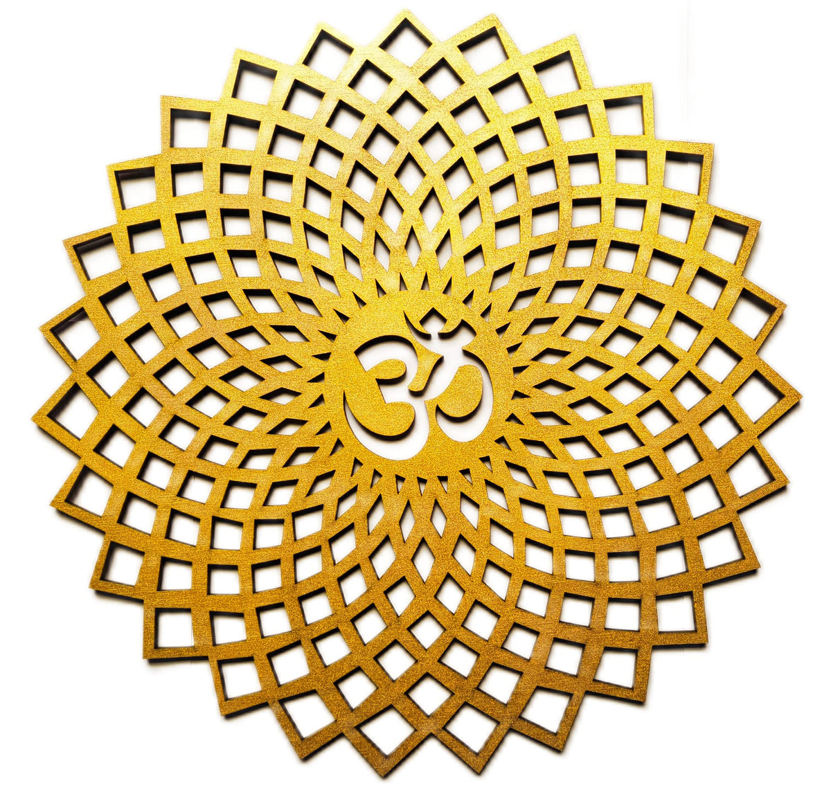 Golden Om Round Decorative Wall Art Mdf Wooden Om Chakra For Temple (GEOMETRY OM-Gold / 10"L x 10"W)