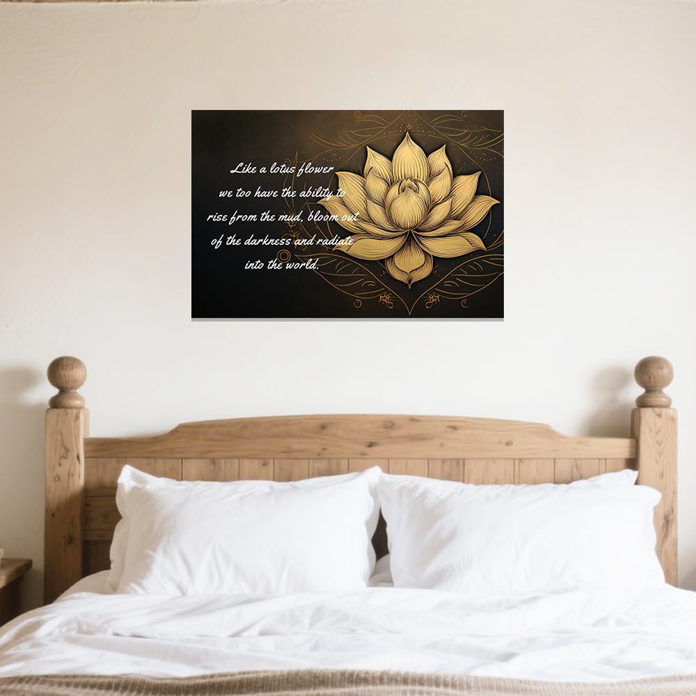 Zen Canvas Wall Art Lotus Motivational Quotes Pictures Gold Lotus Flower Wall Decor Spa Artwork Prints for Bathroom Office Spiritual Yoga Framed (Gold / 24" x 36")