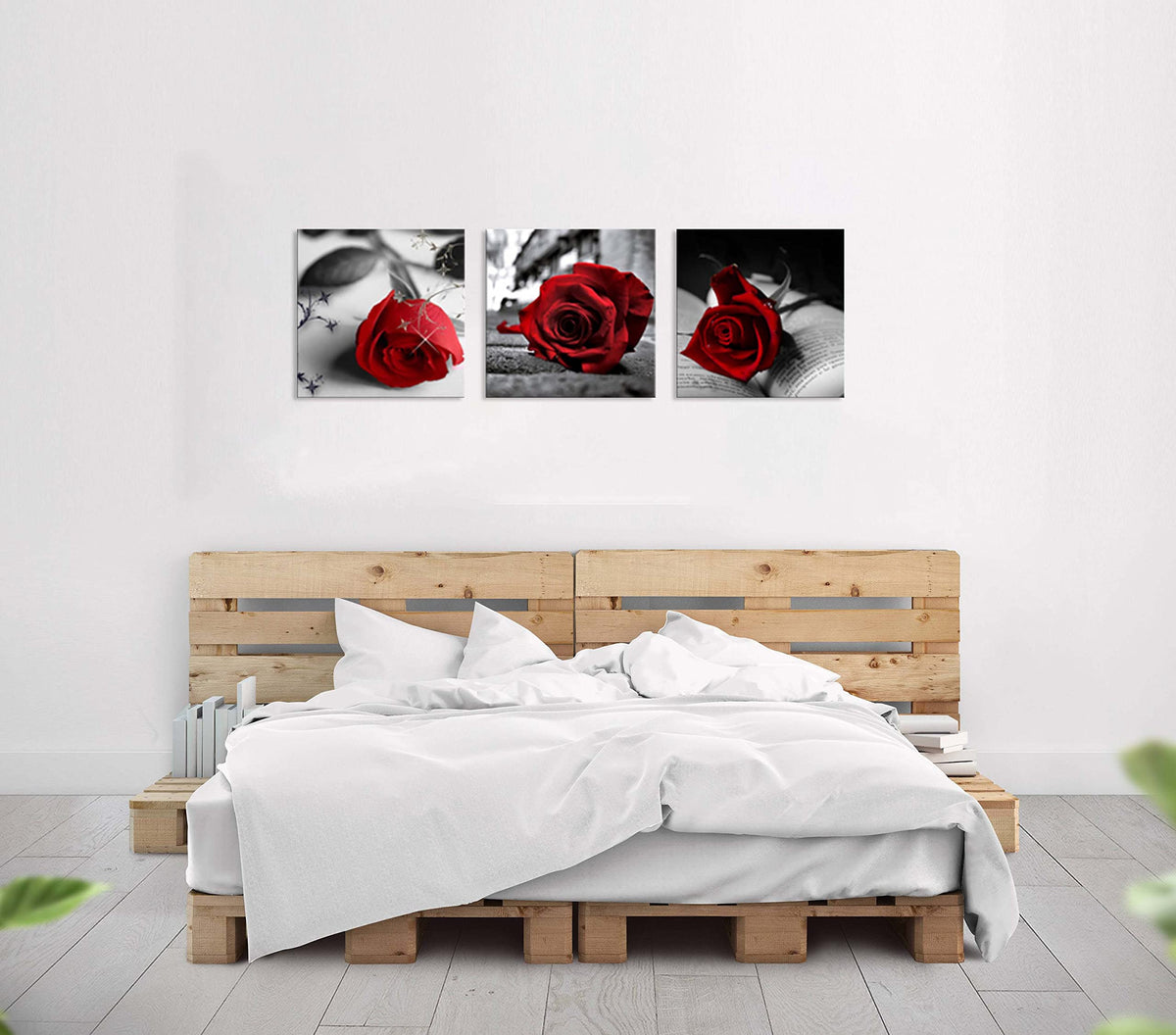 Canvas Print 3 Pcs Black and White Red Rose Canvas Art Painting Abstract Wall Art Decorations Flower Picture on Canvas for Home Decor Stretched and Framed (20 x 20 inches (3-Piece Set) / A-Rose)