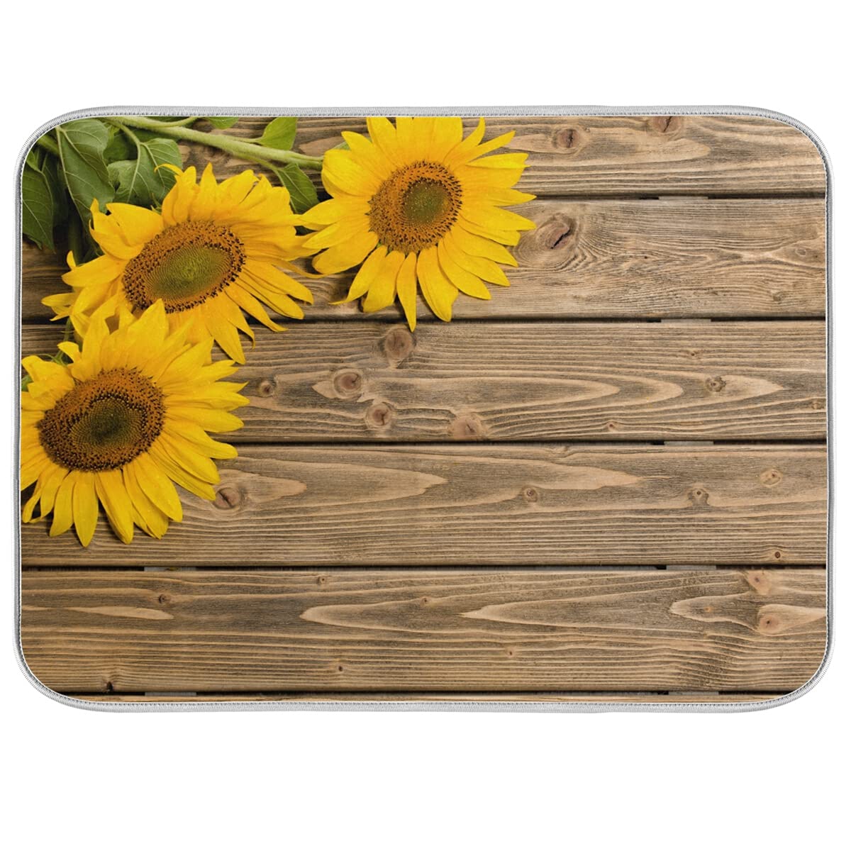 Super Absorbent Dish Drying Mat (Sunflowers On The Wooden / 18" x 24")