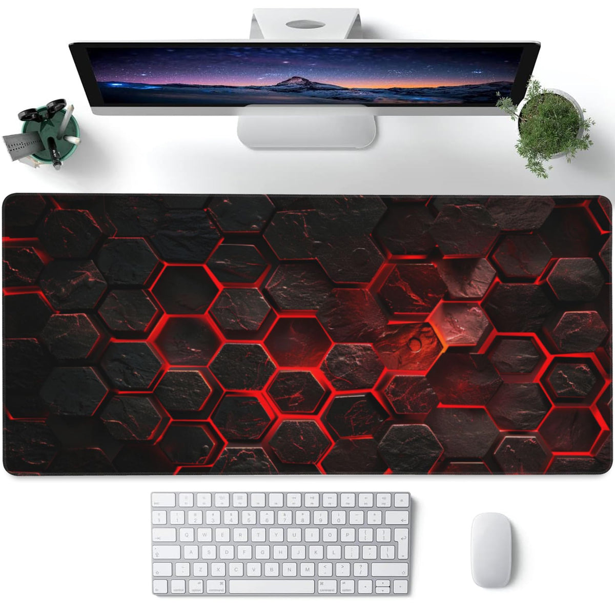 Large Gaming Mouse Pad for Desk (15.7" x 35.4" / Red Honeycomb Science Technology)