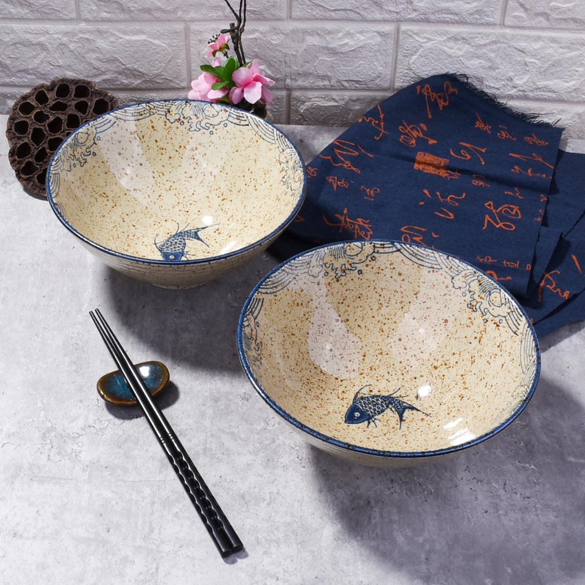 Japanese Ceramic Ramen Bowl Set of 2 (Brown)