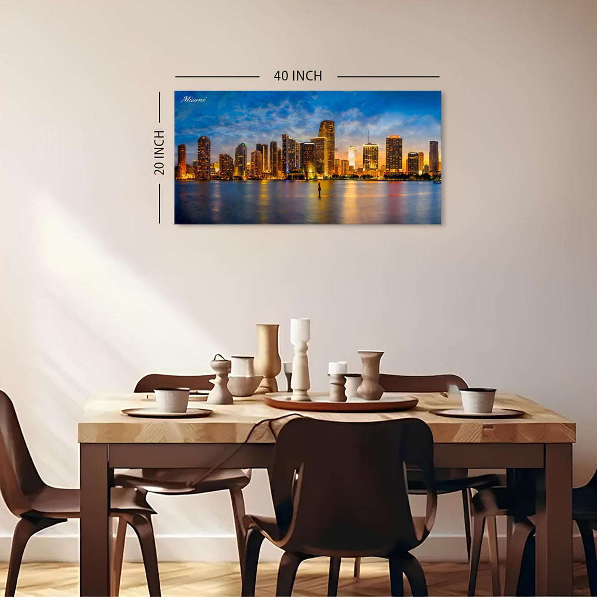 Miami Wall Art City Skyline Picture Prints Modern Office Home Decor Cityscape Painting Skyscrapers Night View Canvas Picture USA Florida Landscape Canvas Poster Artwork Living Room Decorations 20x40” (40"L x 20"W / Miami)
