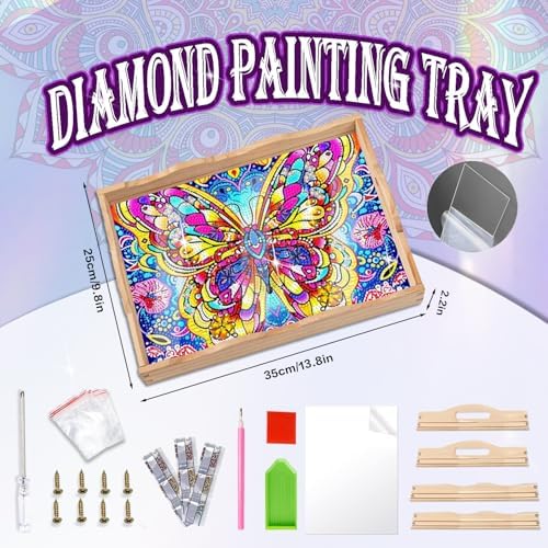 Diamond Art Kits for Adults Wooden Serving Trays with Handles (E Butterfly AB)