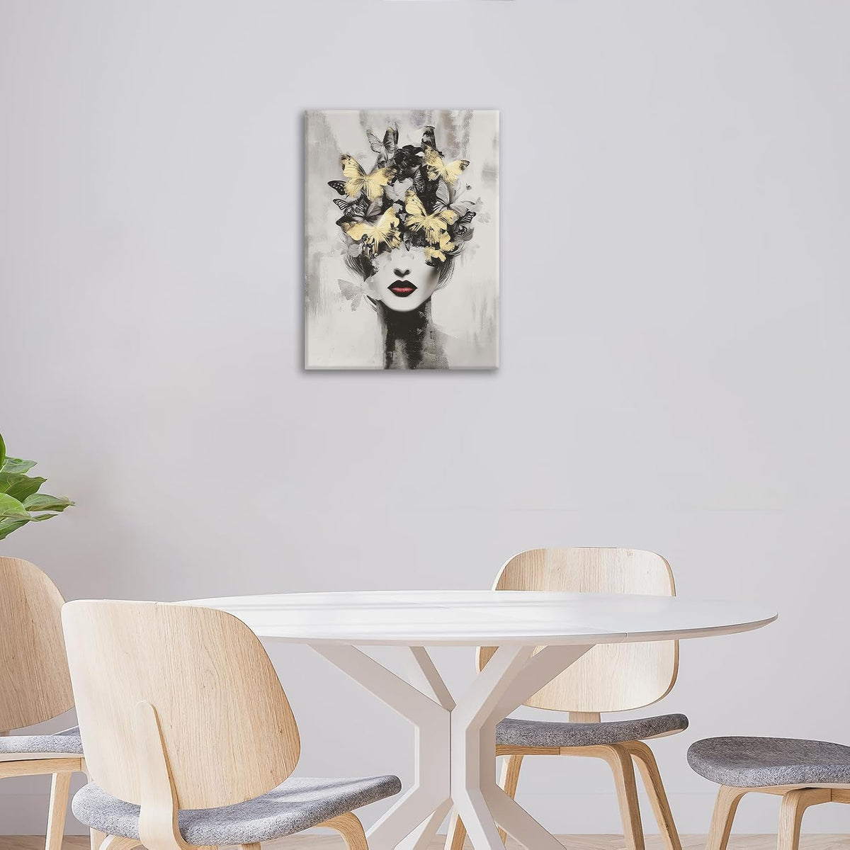 Gold Butterfly Woman Wall Art Black and White Female Wall Decor Modern Grey Aesthetic Canvas Pictures Paintings Prints Artwork Framed Decorations For Beauty Salon Spa Bathroom Bedroom Living Room Office Gifts 16" x 20" (Woman Flower / 20"L x 16"W)