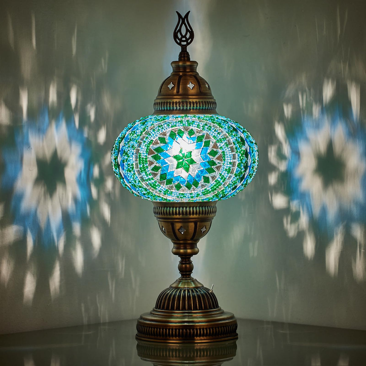 Battery Operated Turkish Moroccan Mosaic Table Lamp (Teal)
