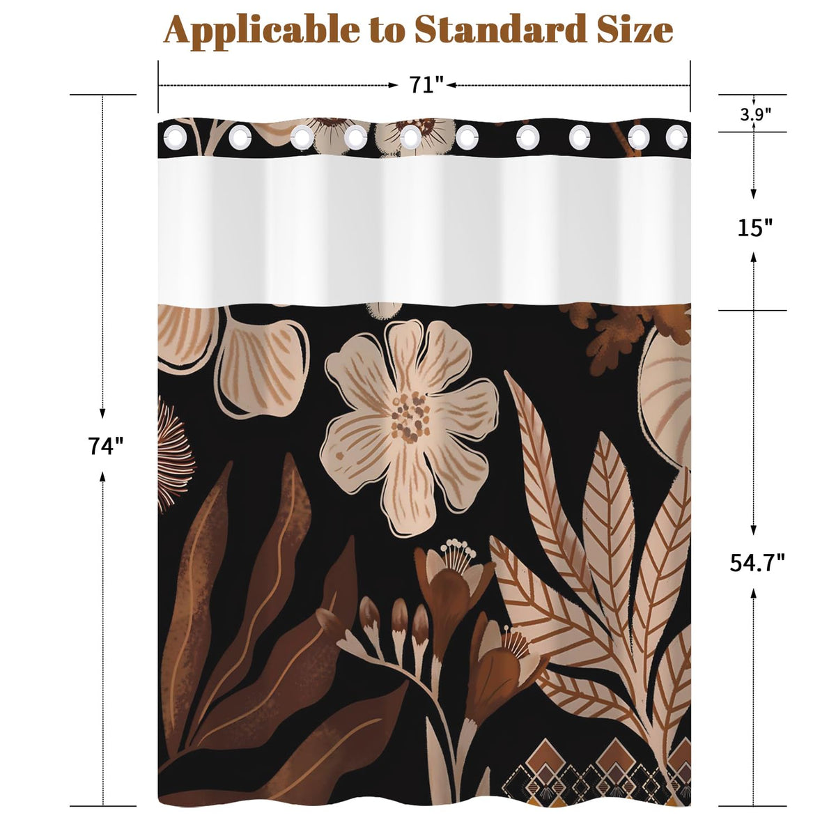 Dark Floral Shower Curtain No Hooks with Liner (Abstract-1)