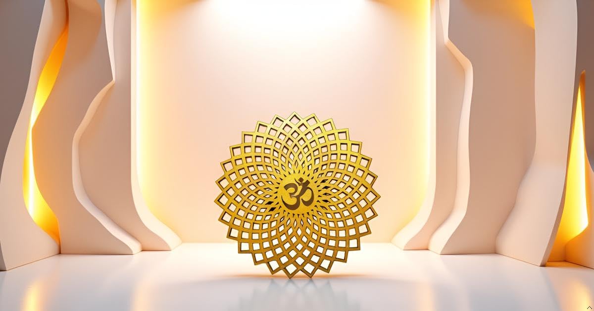 Golden Om Round Decorative Wall Art Mdf Wooden Om Chakra For Temple (GEOMETRY OM-Gold / 12"L x 12"W)