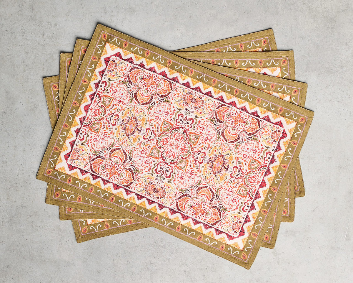 Placemats Set of 4 Reusable 100% Cotton (063 - Damask / 13" X 19" (Pack of 4))