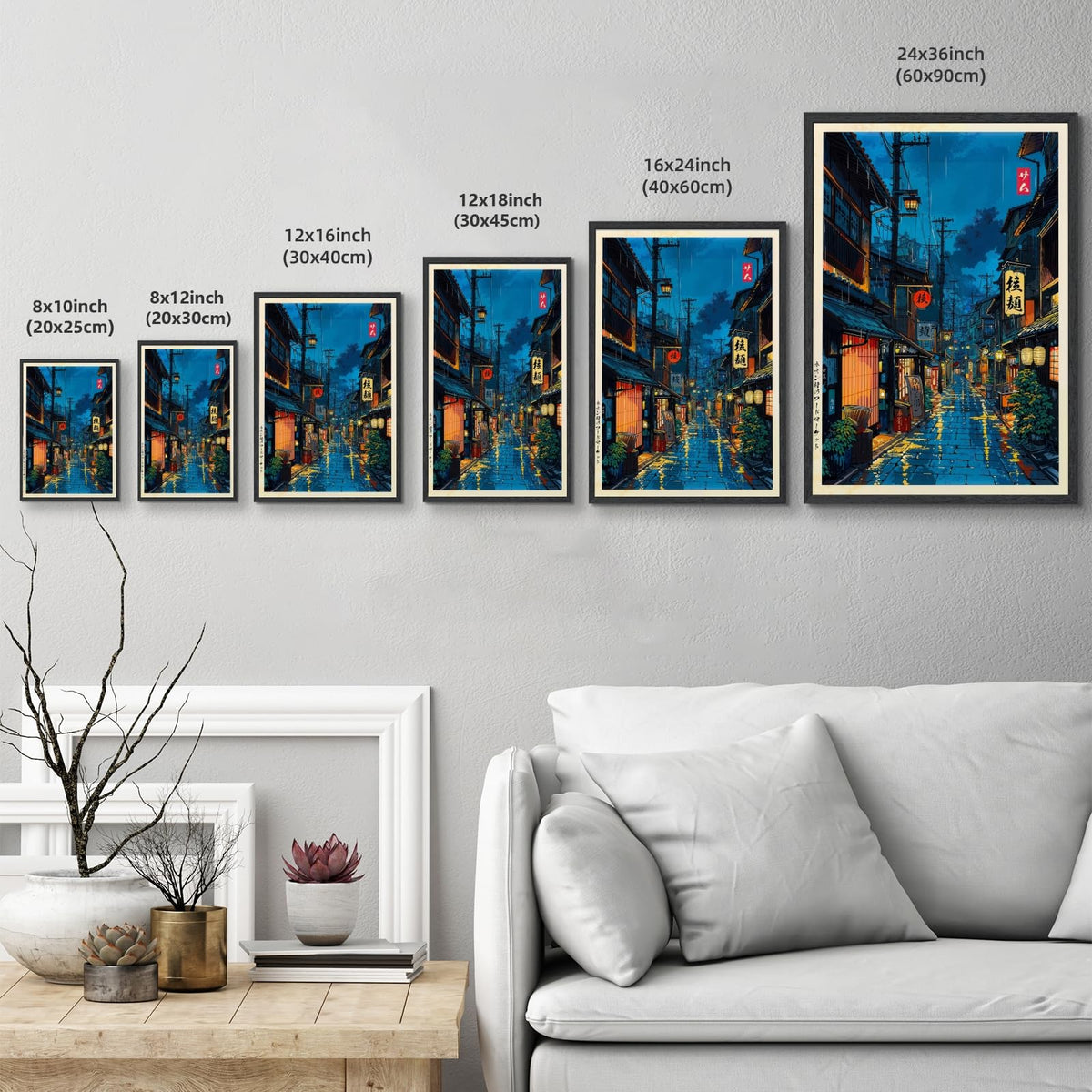 Japanese Tokyo Tea House Wall Art Poster Kyoto Night Street Art Canvas Print Retro Japan Illustration Wall Decor Vintage Urban Street Scene for Bedroom Living Room Aesthetic 8x12inch Black Frame (8"L x 12"W / style-1 Black Frame)