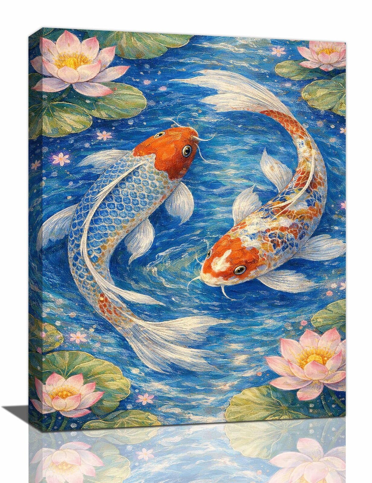 Japanese Koi Fish Wall Art Oriental Lotus Pond Wall Decor Asian Artwork Canvas Painting Pictures for Bathroom Bedroom Living Room 16"x24" (Japanese Koi / 24"L x 16"W)