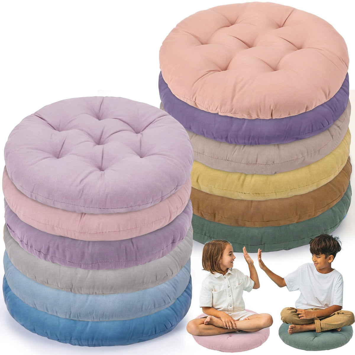 12 Pcs Round Floor Pillows Cushions Seating 16 x 16 Inches Floor Round Cushions for Kids Toddlers Flexible Reading Chair Pillows for Classroom Home School Playing Supplies (Morandi Color)