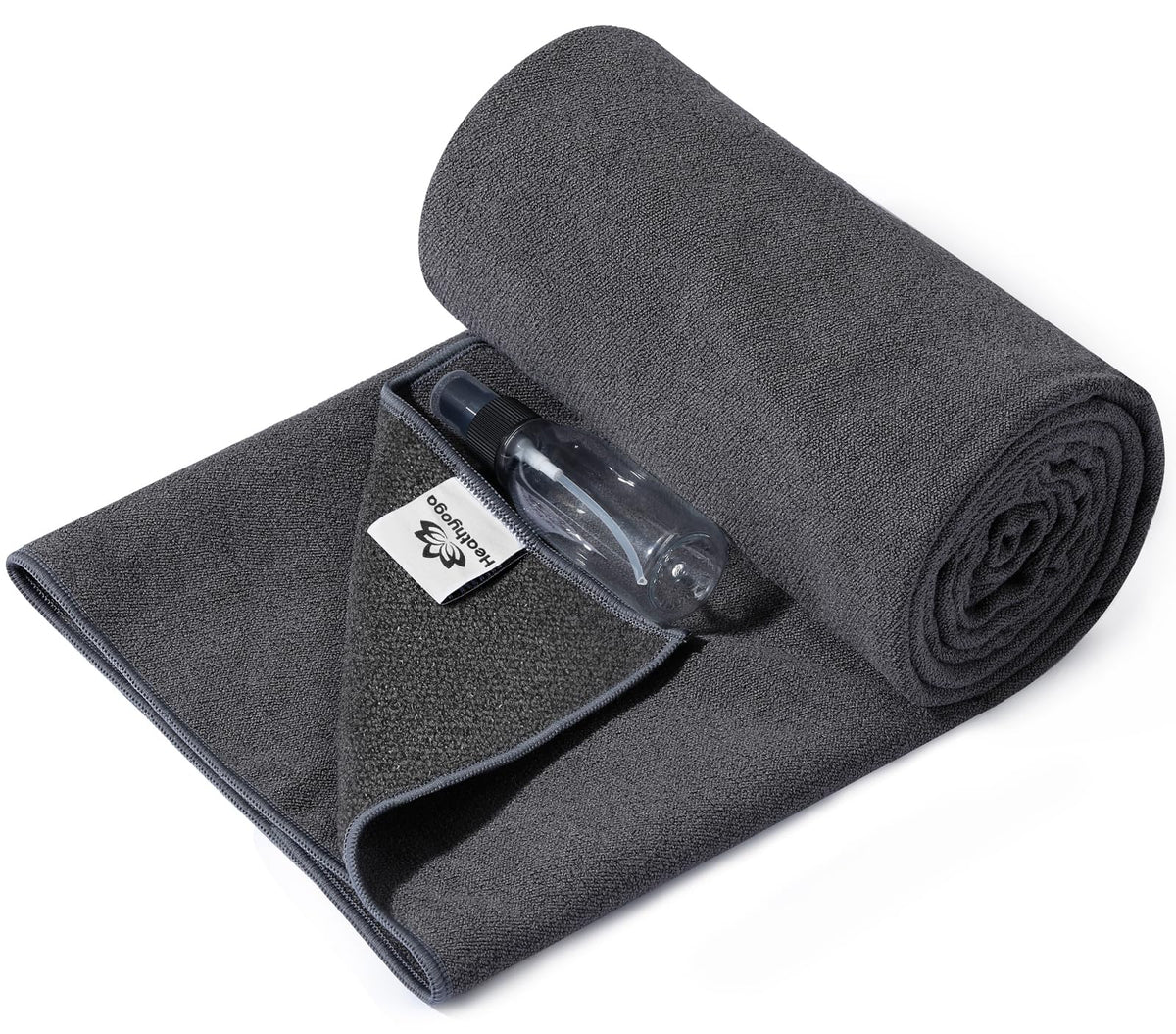 Yoga Mat Towel Non Slip for Hot Yoga Towel with Silicone Grip & Free Spray Bottle (Grey)