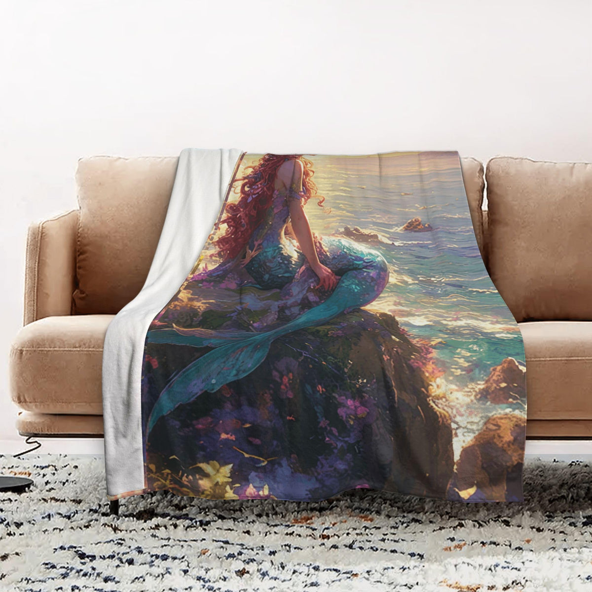 Mermaid Fleece Blanket Ocean Nautical Gifts Room Decor 40"x50" (Mermaid / 40"X50")