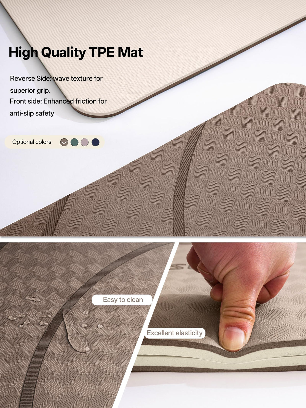 Large Yoga Mat 73x35.5x0.4" (Brown/Beige)