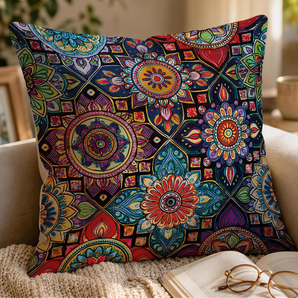 Colorful Bohemian Geometric Pillow Covers Set of 4 (Bohemia Geometry 03 / 18" x 18" (Pack of 4))