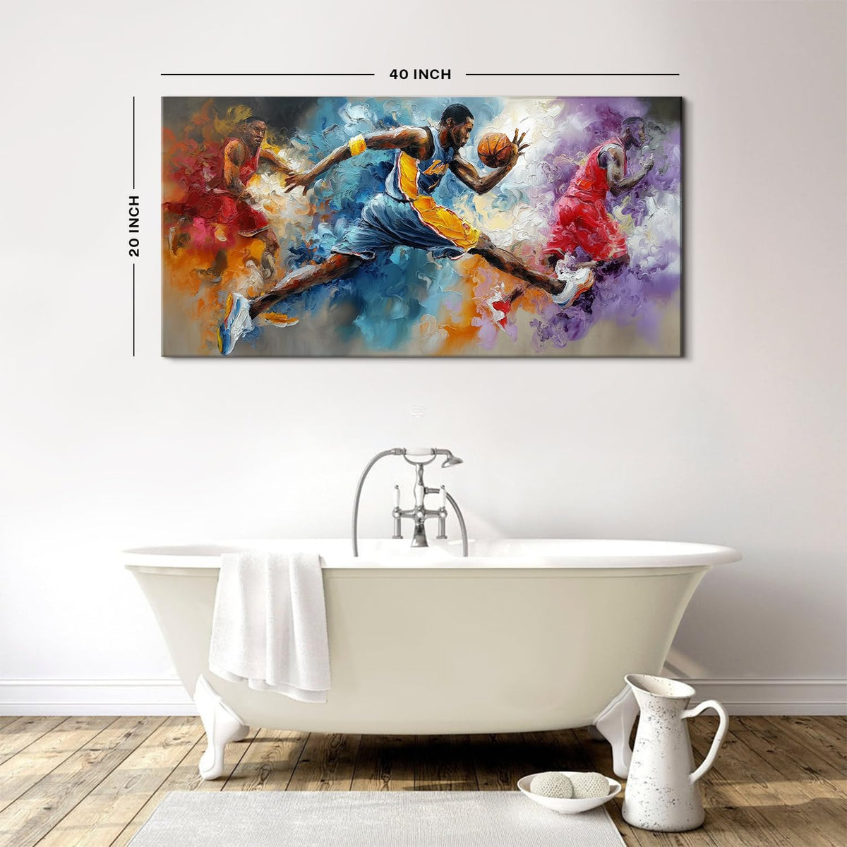Abstract Basketball Wall Art Graffiti Sports Wall Decor for Boys Room Colorful Sport Poster Bedroom Office Mens Superstar Dunking Canvas Prints Painting Modern Artwork Living Room Decorations 20x40" (40"L x 20"W / NBAb)