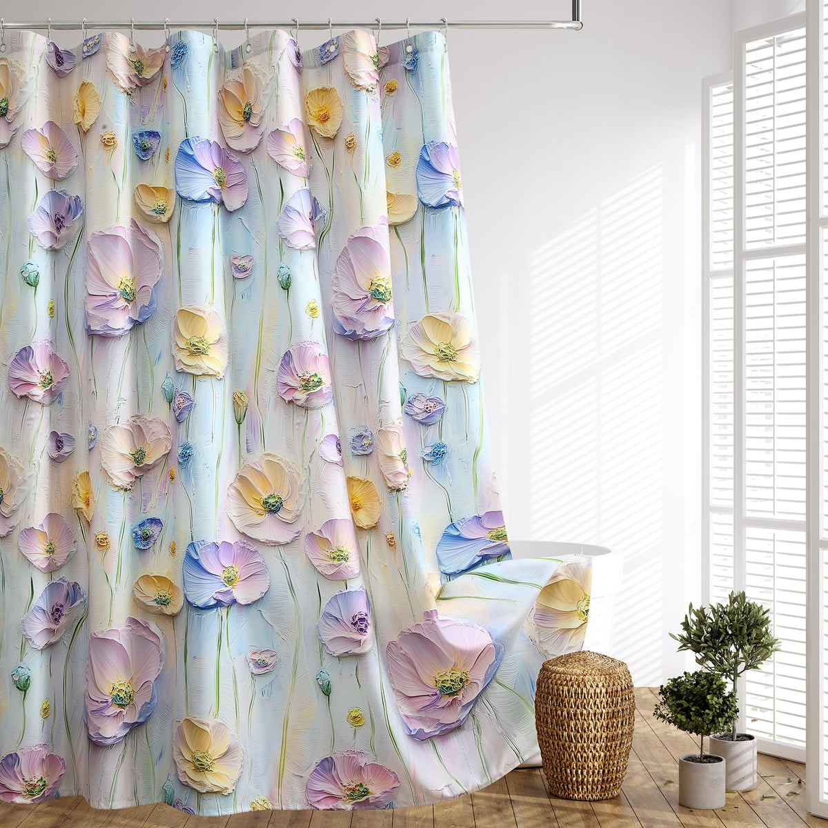 Artistic Pink Floral Oil Painting Shower Curtain (Bahar / 54"W x 72"L (Pack of 1))