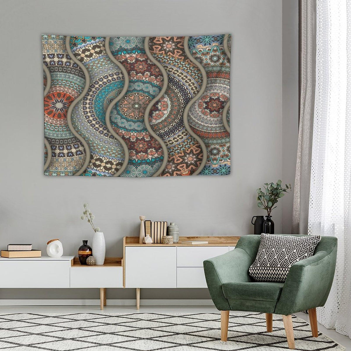 Colorful Bohemian Tapestry Wall Hanging Vintage Floral Mandala Flower Aztec Boho Tapestries Home Decor for Living Room Bedroom Apartment Farmhouse Dorm 30"x40" (30"L x 40"W / Mandala-21)