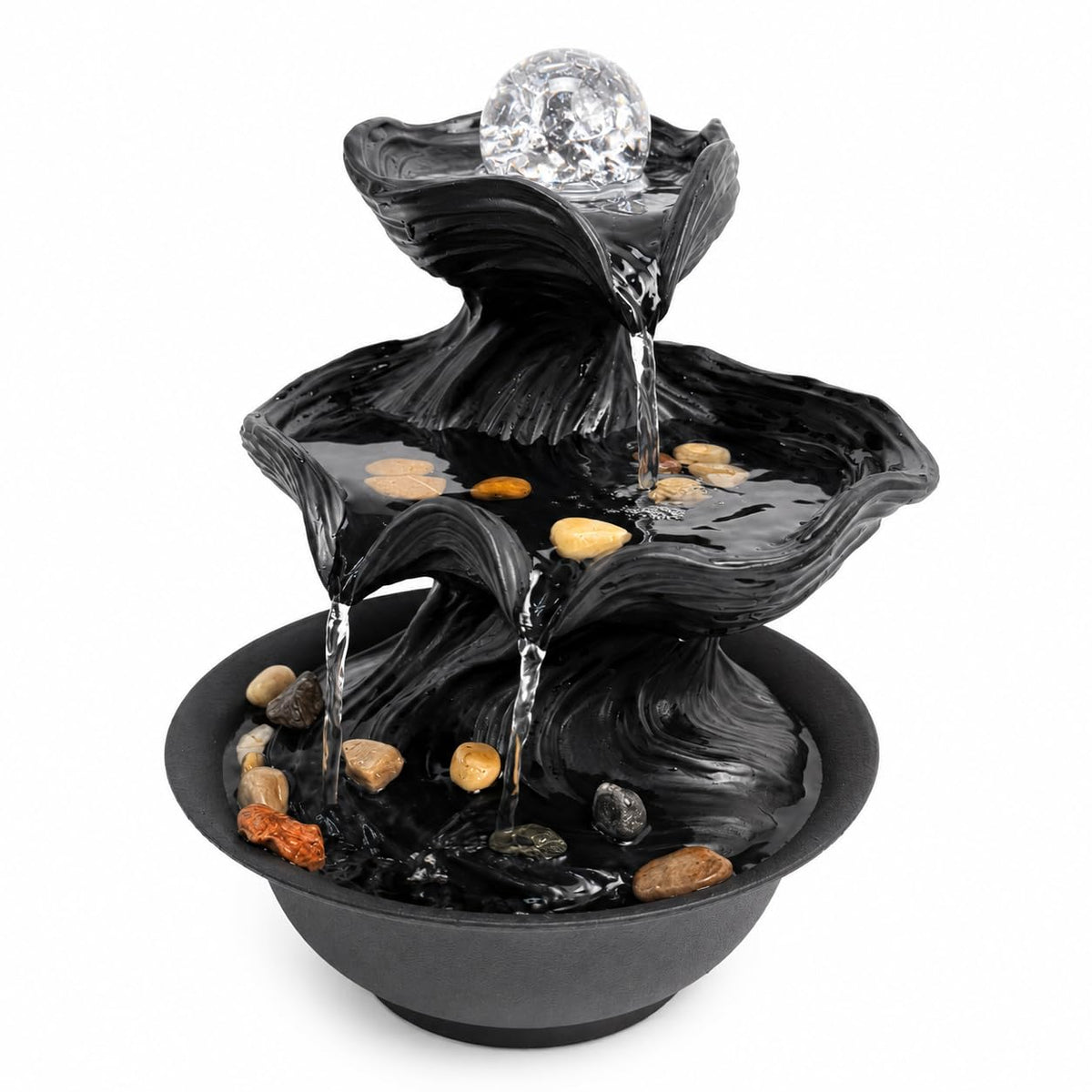 BYVBLETZ Tabletop Water Fountain (Black-crystal Ball-01)