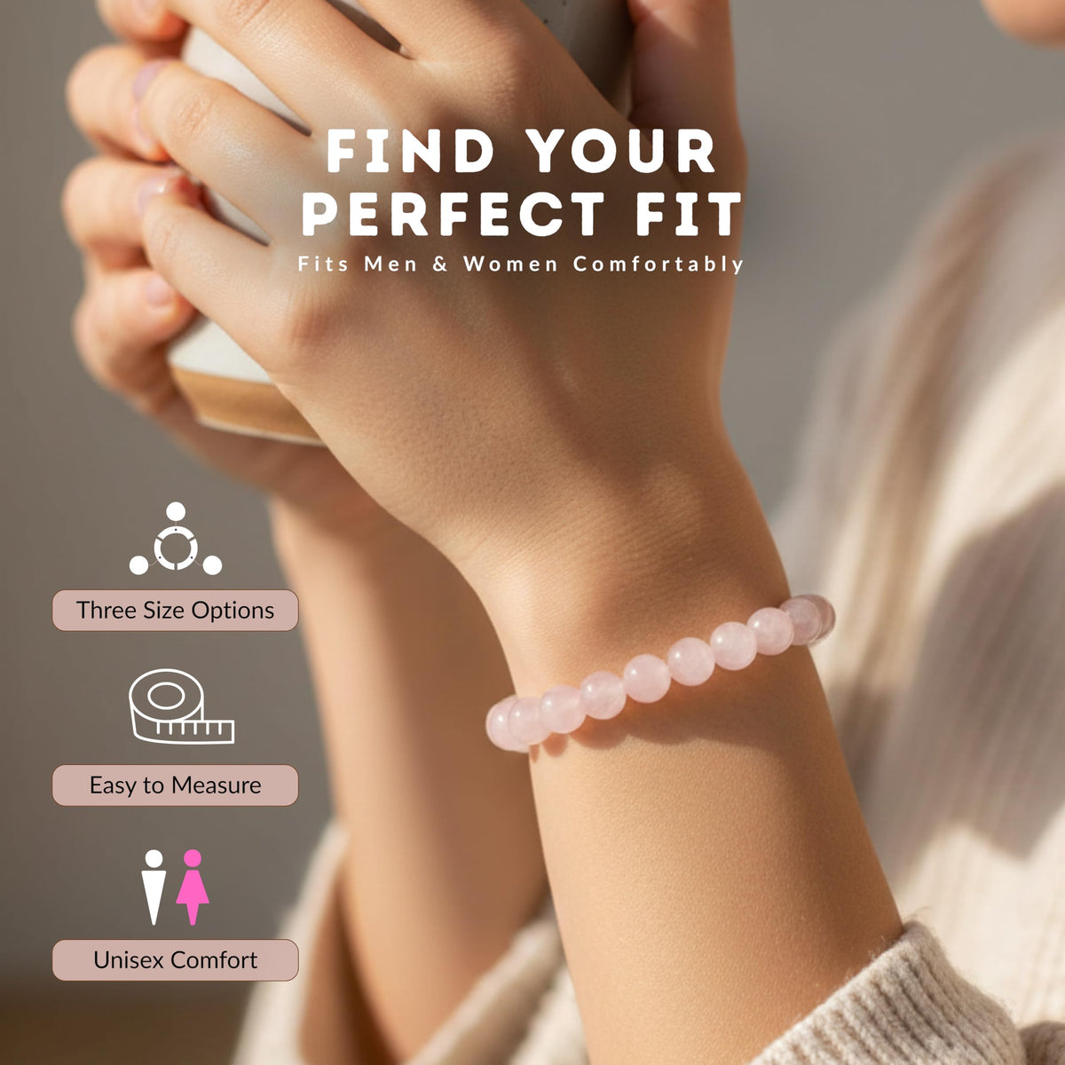 Madagascar Rose Quartz 8mm Beaded Bracelet (Madagascar Rose Quartz / Large)