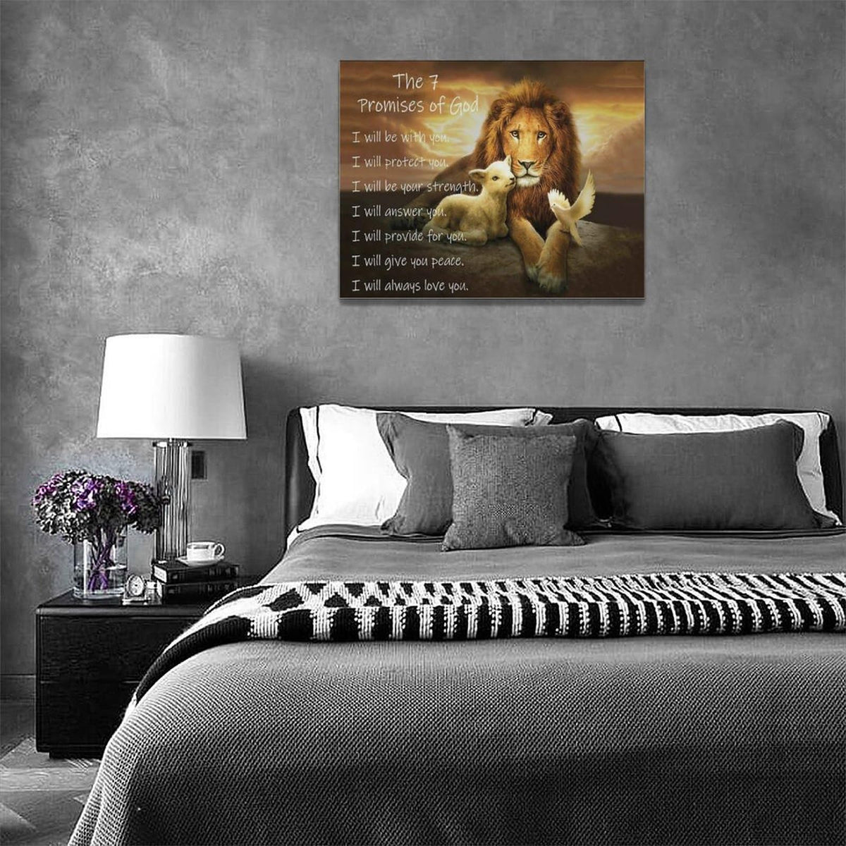 Lion of Judah Wall Art Christian Scriptures Canvas Prints Religious Lion and Dove Pictures Wall Decor the 7 Promises of God Painting Modern Artwork Home Decoration for Bedroom Living Room 16"x12" (Lion / 16"L x 12"W)