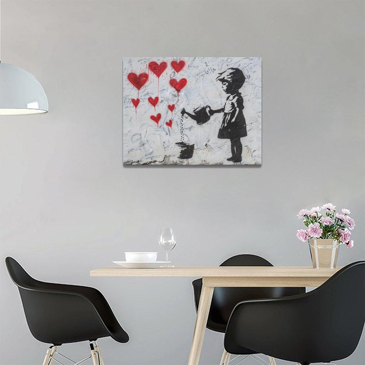 Banksy Girl Wall Art Heart Pictures Street Graffiti Canvas Wall Decor Kids Aesthetic Painting Pop Home Modern Artwork Decorations Framed for Living Room Bedroom Bathroom Office 16 x 12 inch (16"L x 12"W / kids)