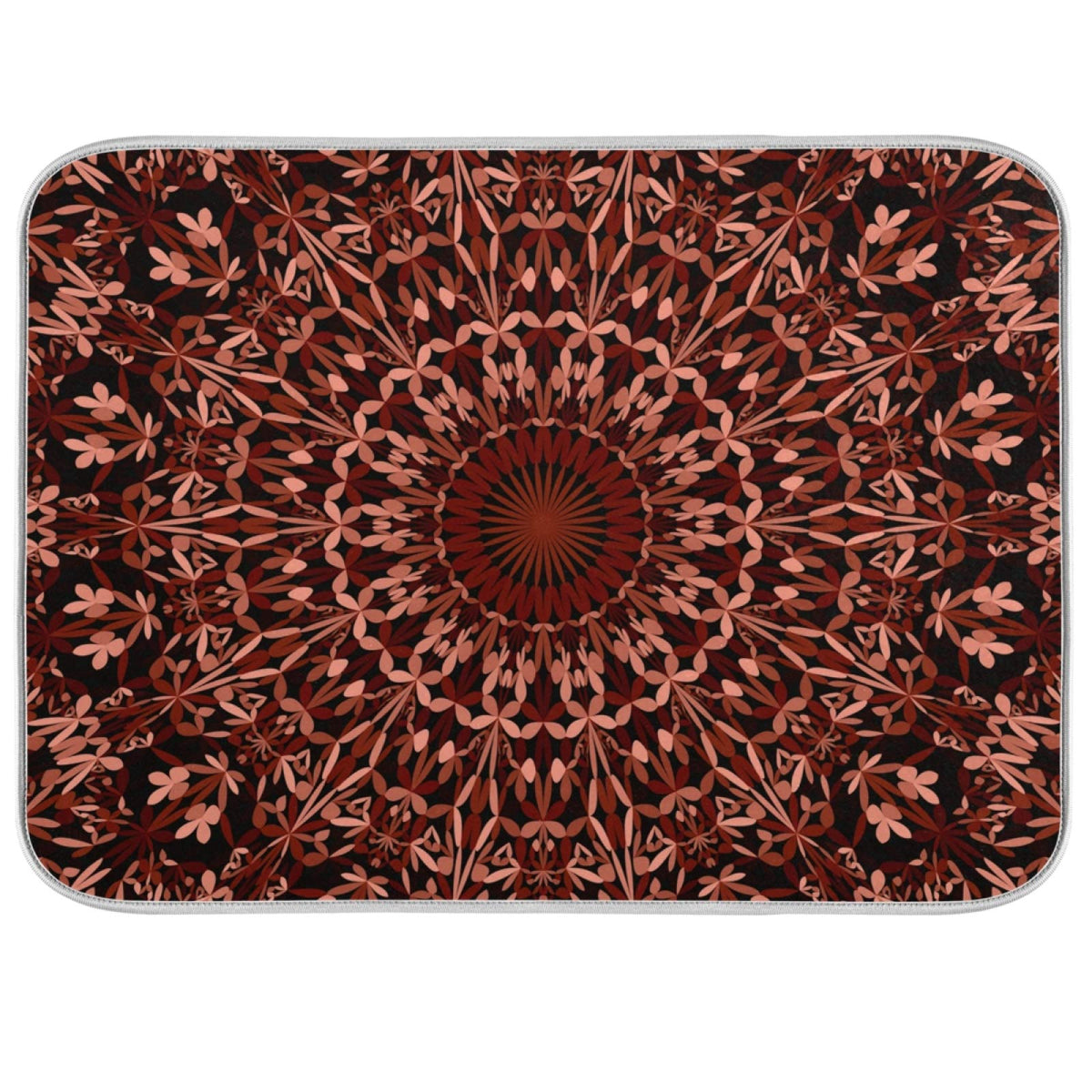 Super Absorbent Dish Drying Mat (Mandala Maroon Boho / 18" x 24")