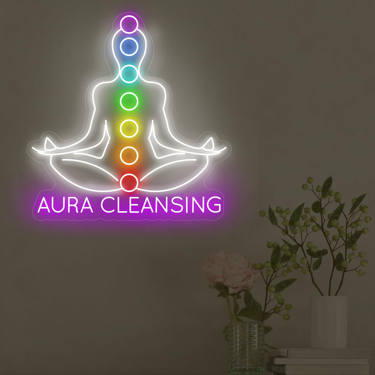 Aura Cleansing Seven Chakra Neon Sign for Yoga Studio Meditation Room Decor (Aura Cleansing)