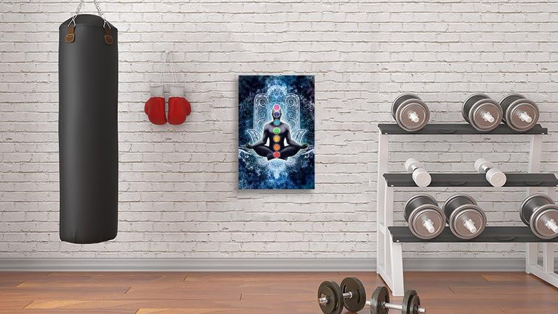 Seven Chakras on Blue Background Meditation Yoga Hd Print Canvas Wall Art Spiritual Healing Gifts for Family and Friends Bedroom Room Zen Decor Framed 24"X36" (36"L x 24"W / Frame-3)