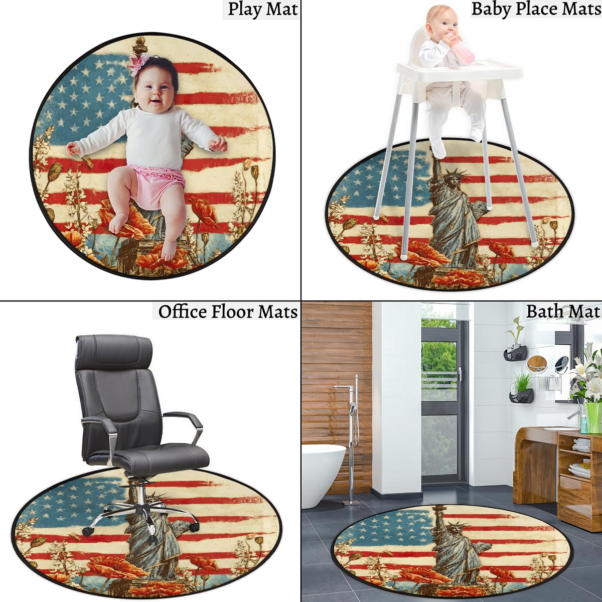 3 Ft Flag Floral Round Rug Circle Area Rugs Circular Door Mat for Indoor (Color39 / 3' (Round))