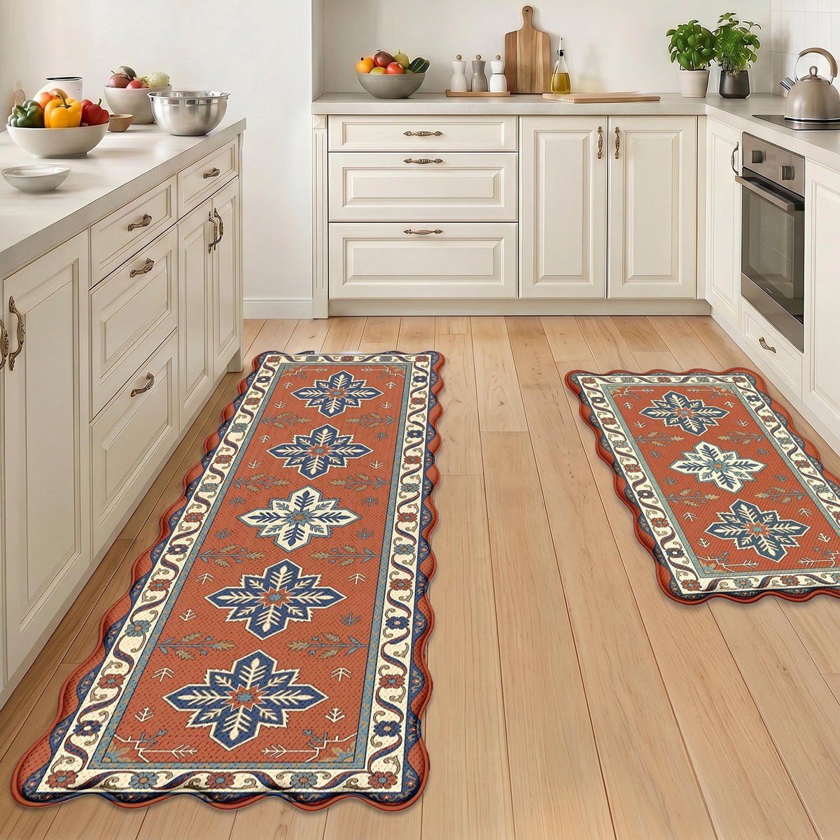 Anti Fatigue Kitchen Mats Set of 2 (Boho Floral / 17.3''x29.9''+17.3''x47'')