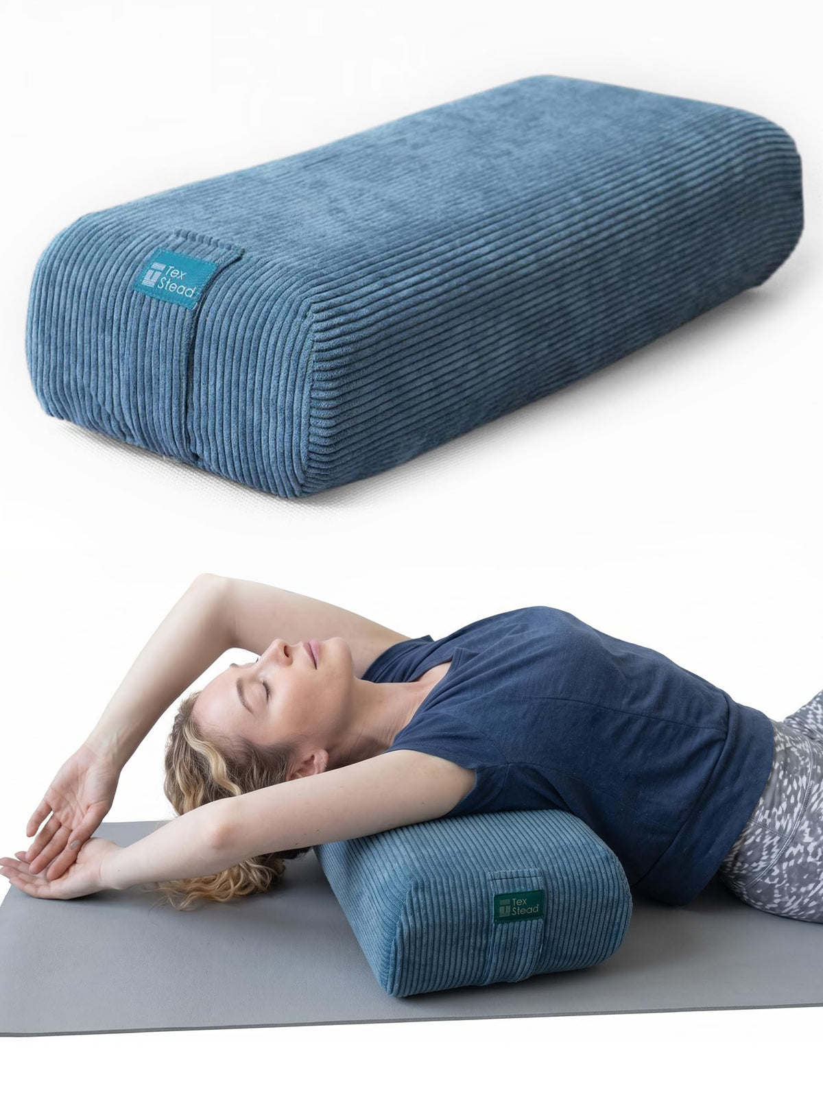 Yoga Bolster Pillow for Meditation and Support (Blue)