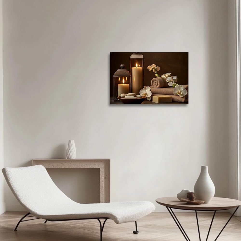 YMXHUANSH SPA Wall Art Decor Candles Canvas Print Orchids & Stones Zen Bathroom Artwork for Yoga Room Bedroom Massage Studio 28x42inch (White / 28"x42")