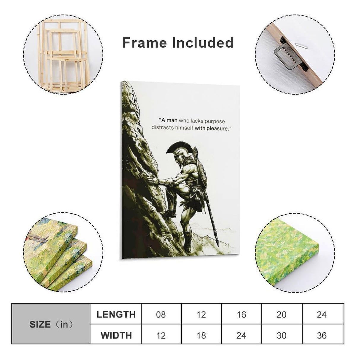 A Man Who Lacks Purpose Spartan Warrior Canvas Printing Wall Art Prints Wall Decor Posters Motivational Mountain Climber Nordic Minimalist Living Room Bedroom Office Gym 16x24inch (style-44 / 16x24inch(40x60cm) Frame)