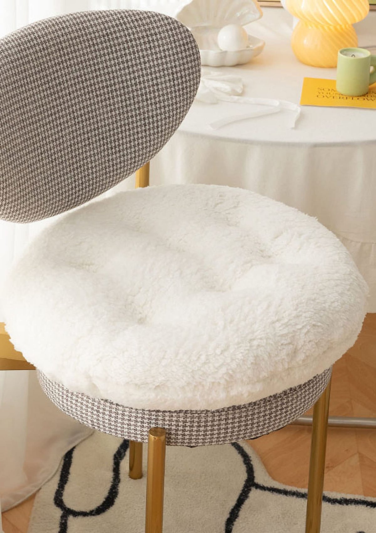 Comfortable Square and Round Artificial Lambswool Chair Pads (14 inch(35cm) / Round-off-white)