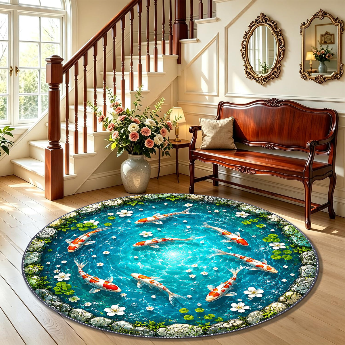 Realistic Koi Fish Round Area Rug 6ft (36 / 6' (Round))