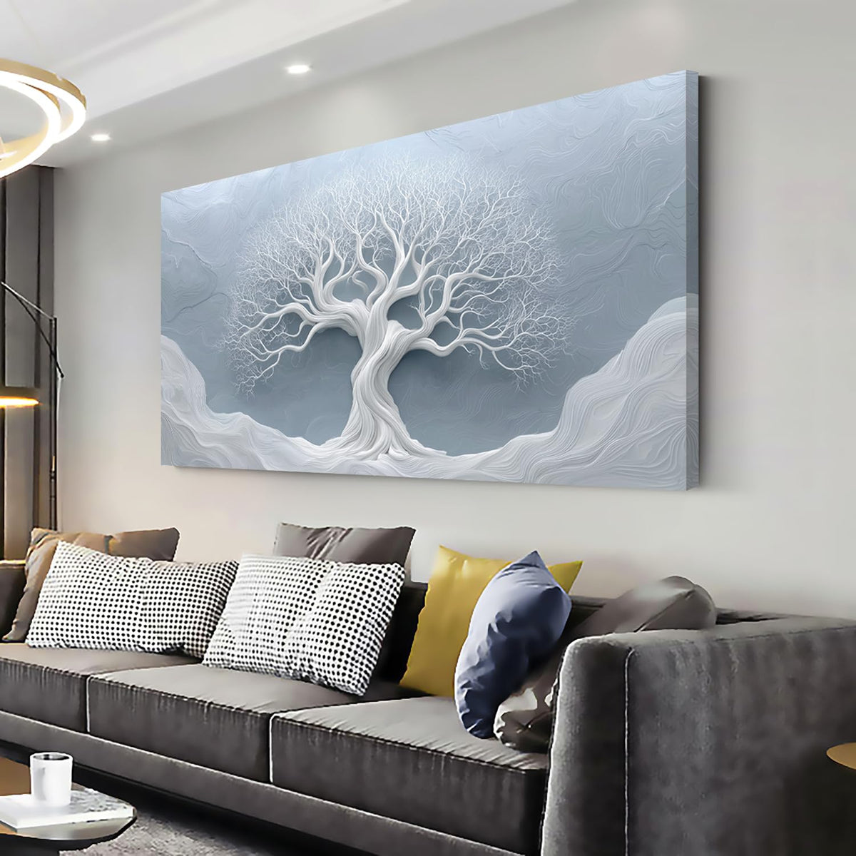 White Tree Wall Art for Living Room Office Natural Minimalism Minimalist Art Abstract Geometric Tree of Life Painting Prints Contemporary Canvas Artwork Dining Bedroom Decor Large (Contemporary / White Bare Tree Wall Art / 46L" x 23W")