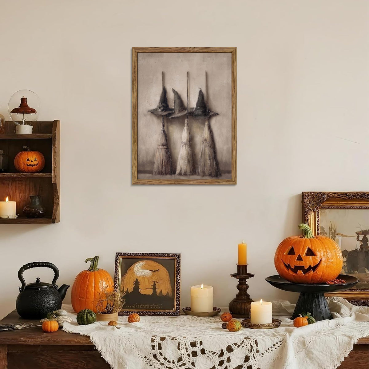 Vintage Halloween Witch Hat Wall Art (Hat broom / 24"L x 16"W)