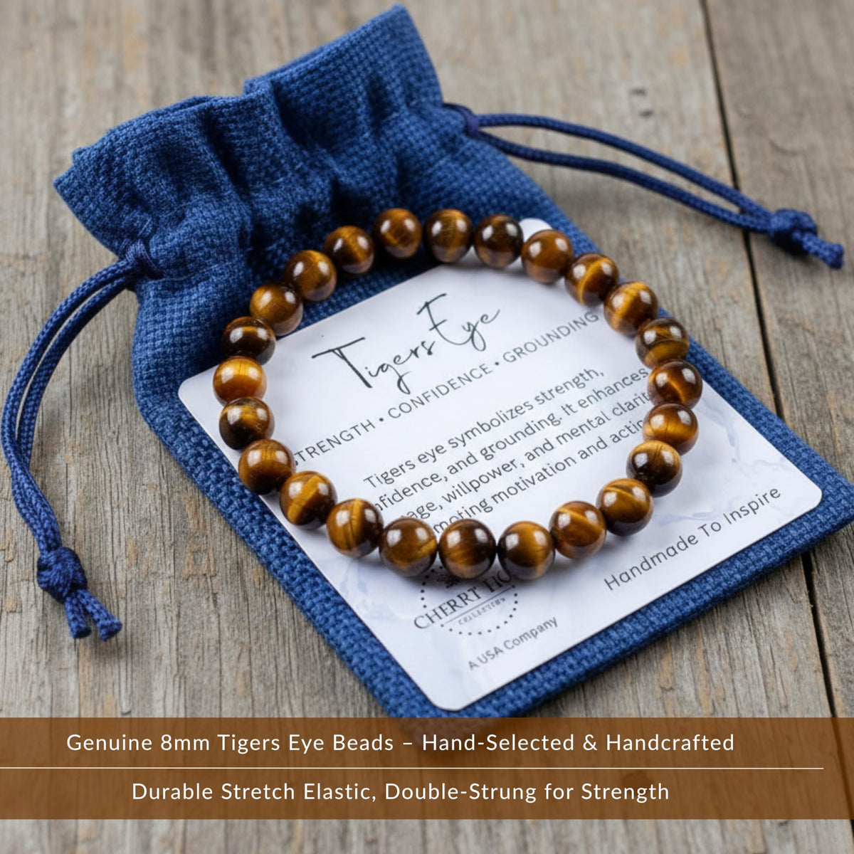 Tiger's Eye Bracelet 8mm Beaded Bracelet (Tiger's Eye - AAA Grade / Small)