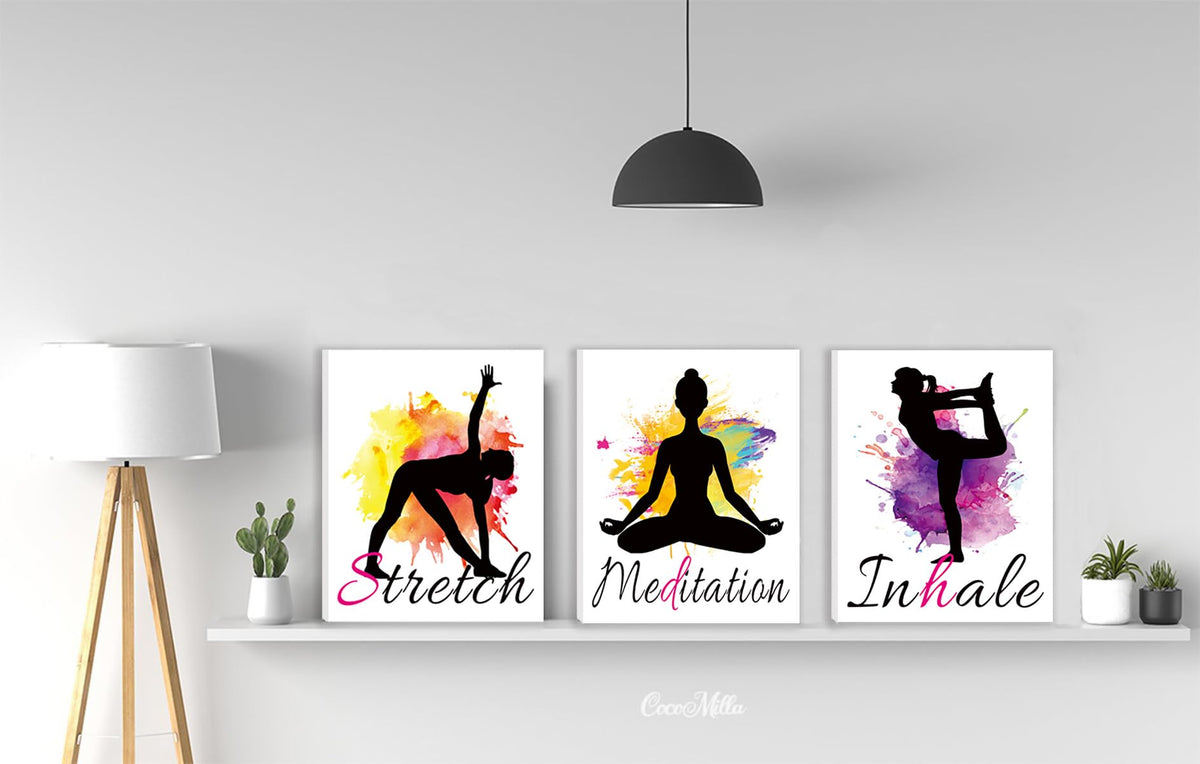 Set of 4 Yoga wall art print posters (Framed -8X10in Watercolor Yoga Poster)
