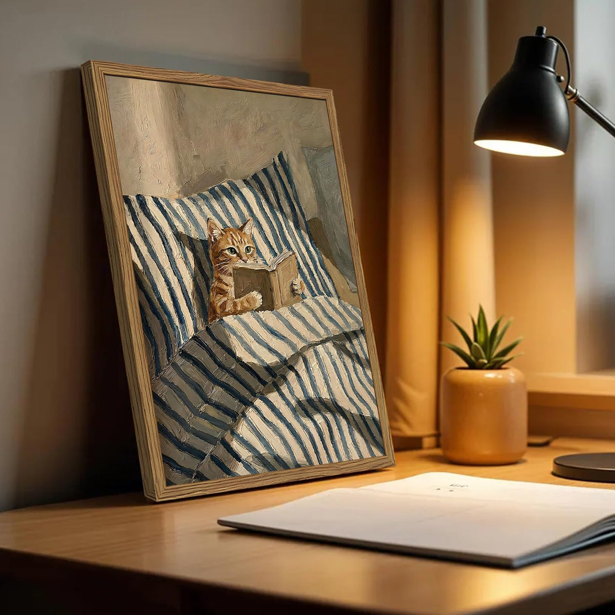 Framed Funny Cute Cat Canvas Wall Art (Funny Cat / 24"L x 16"W)