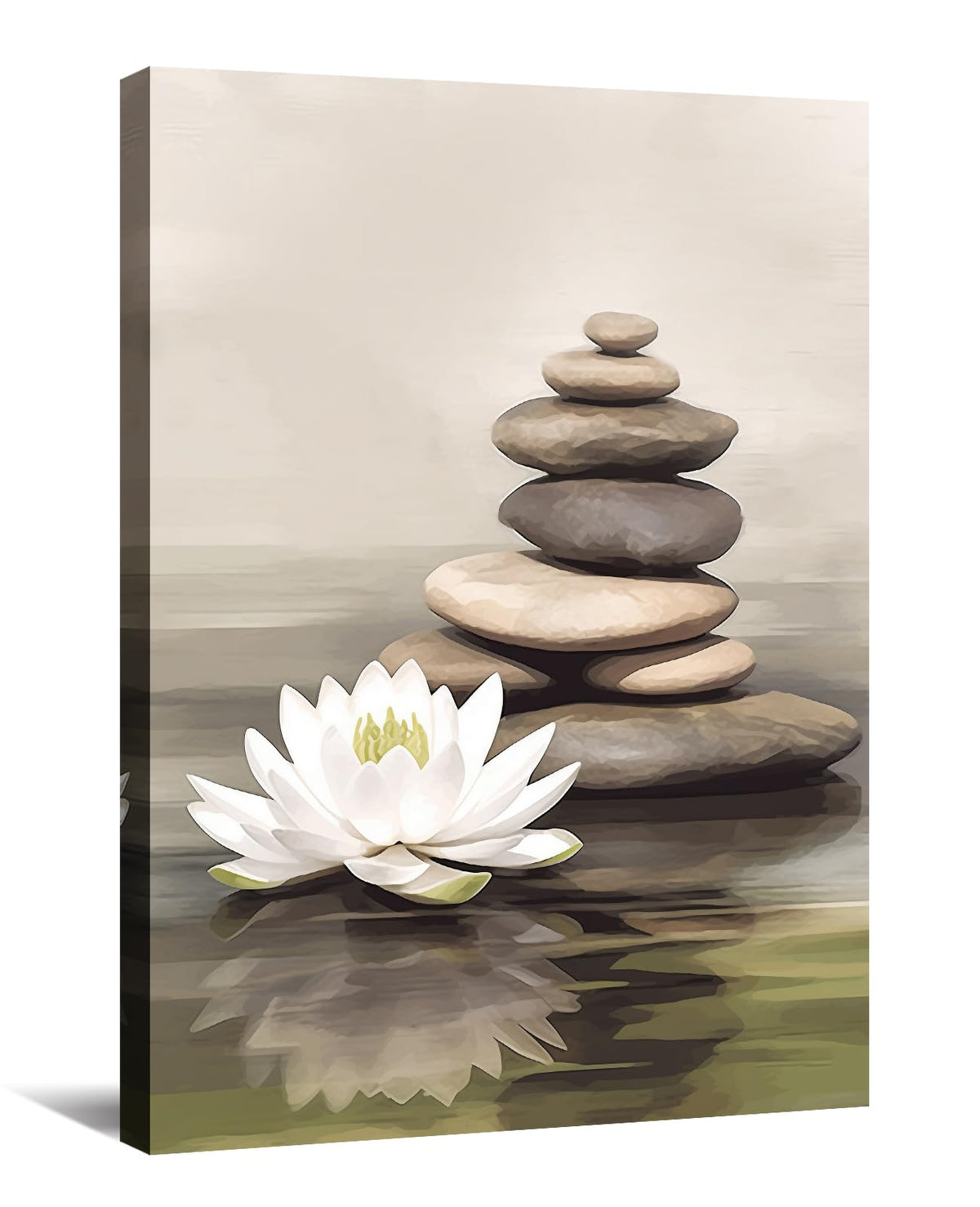 Zen Wall Art Lotus Canvas Print Bathroom Decor Spa Stone Picture Meditation Painting Vintage Artwork for Spiritual Room Living Room Office Modern Home Decor Frame (24"L x 16"W / Art-3)
