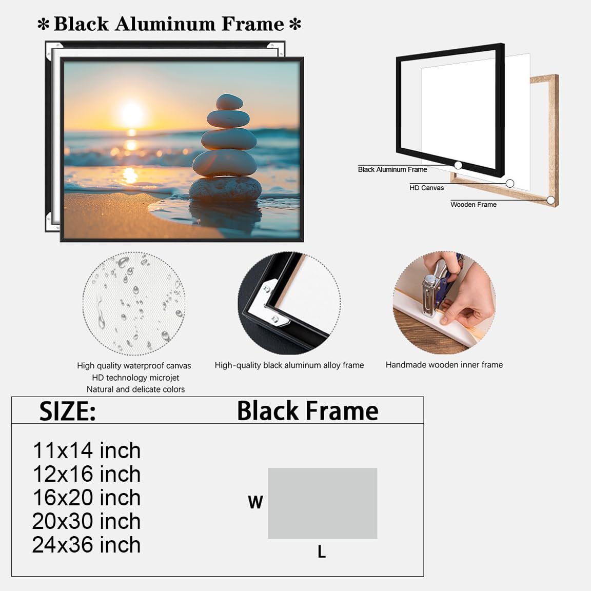 Zen Ocean Sunset Wall Art (Black Aluminum Frame-1 / 20"L x 30"W)